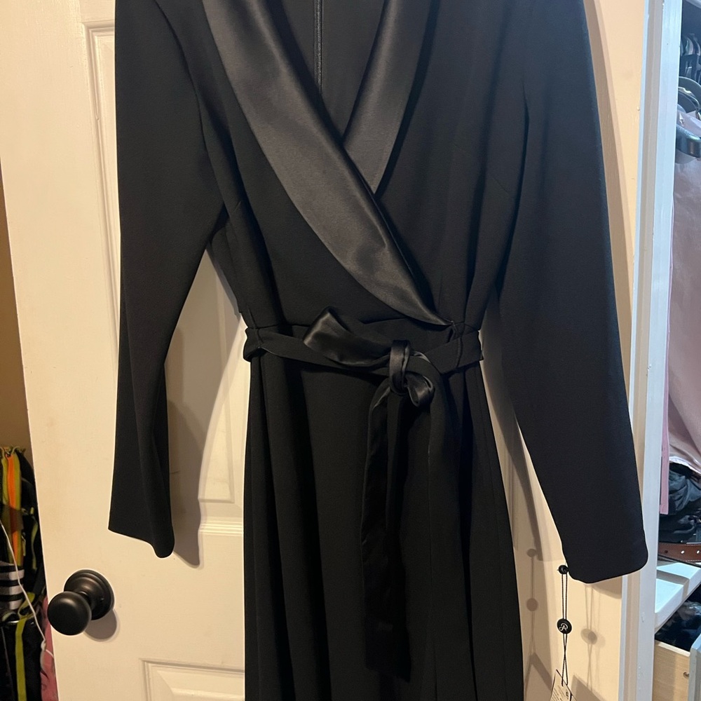 Adrianna Papell Black Satin Wrap Dress